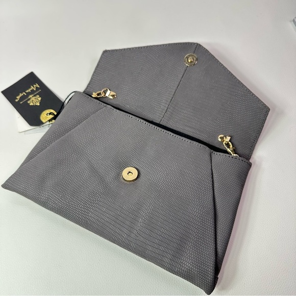 WOMEN’S NEW MODA LUXE LEATHER CARA CROSSBODY CLUTCH BAG GREY - Picture 8 of 12